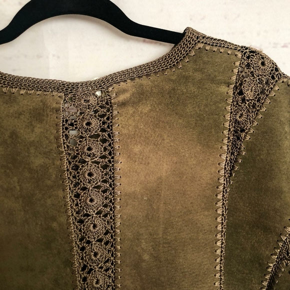 Autumn Green Leather Jacket with Embroidery - Picture 4 of 10